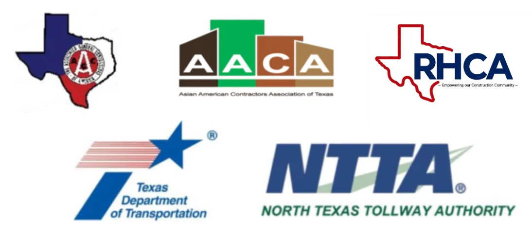 Logos of the CIP partners: AGC Texas, AACA, RHCA, TxDOT and NTTA