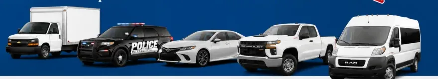 D&M Leasing commercial fleet: box truck, police vehicle, sedan, pickup and van